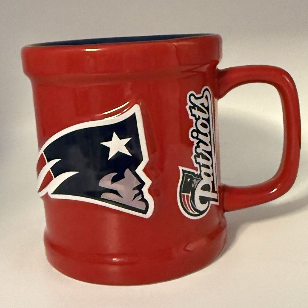 New England Patriots Red Coffee Mug Embossed Logo Official NFL Licensed